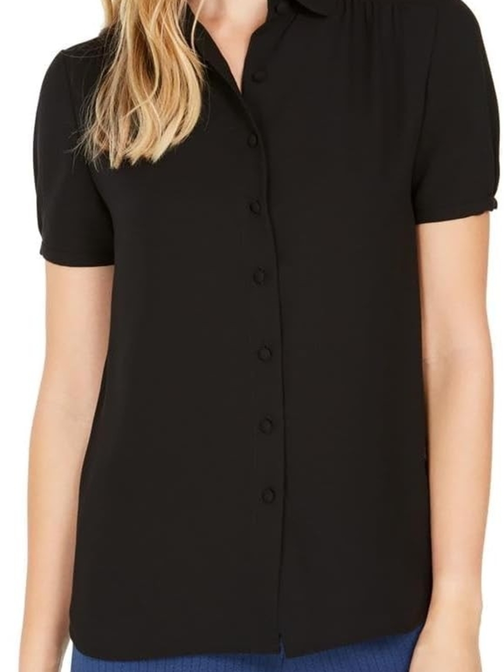 Anne Klein Black Short-Sleeve Button-Front Shirt